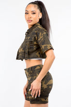 Load image into Gallery viewer, American Baddi Full Size Camouflage Short Sleeve Cropped Jacket
