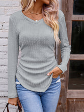 Load image into Gallery viewer, Full Size Ruched V-Neck Long Sleeve T-Shirt
