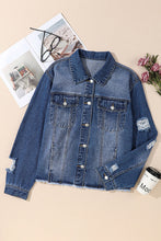 Load image into Gallery viewer, Plus Size Distressed Button Up Raw Hem Denim Jacket
