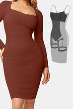 Load image into Gallery viewer, Basic Full Size Built-In Shapewear Square Neck Long Sleeve Dress
