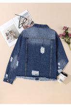 Load image into Gallery viewer, Plus Size Distressed Button Up Raw Hem Denim Jacket
