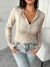 Load image into Gallery viewer, Drawstring Zip Up Hooded Cardigan
