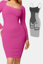 Load image into Gallery viewer, Basic Full Size Built-In Shapewear Square Neck Long Sleeve Dress
