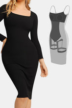 Load image into Gallery viewer, Basic Full Size Built-In Shapewear Square Neck Long Sleeve Dress
