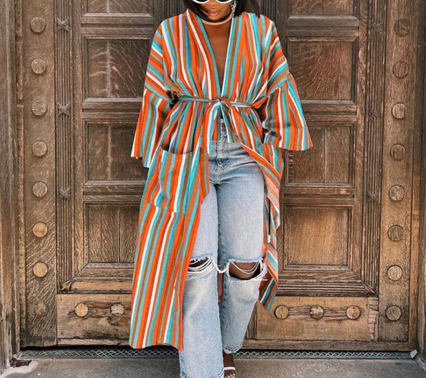 Striped Long Sleeve Cardigan