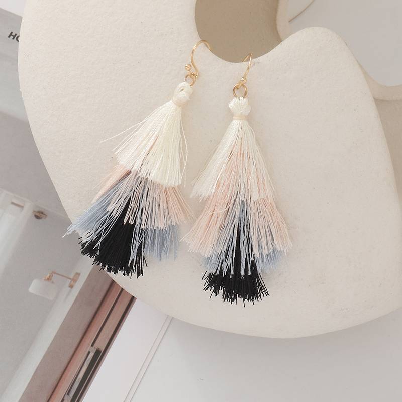 Black, White, and Cream Fringe Earrings